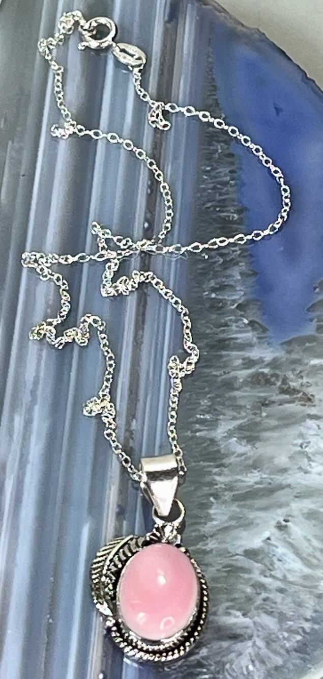Sterling Silver 925 Pink Conch Shell Southwestern Pendant Necklace 15” Handmade